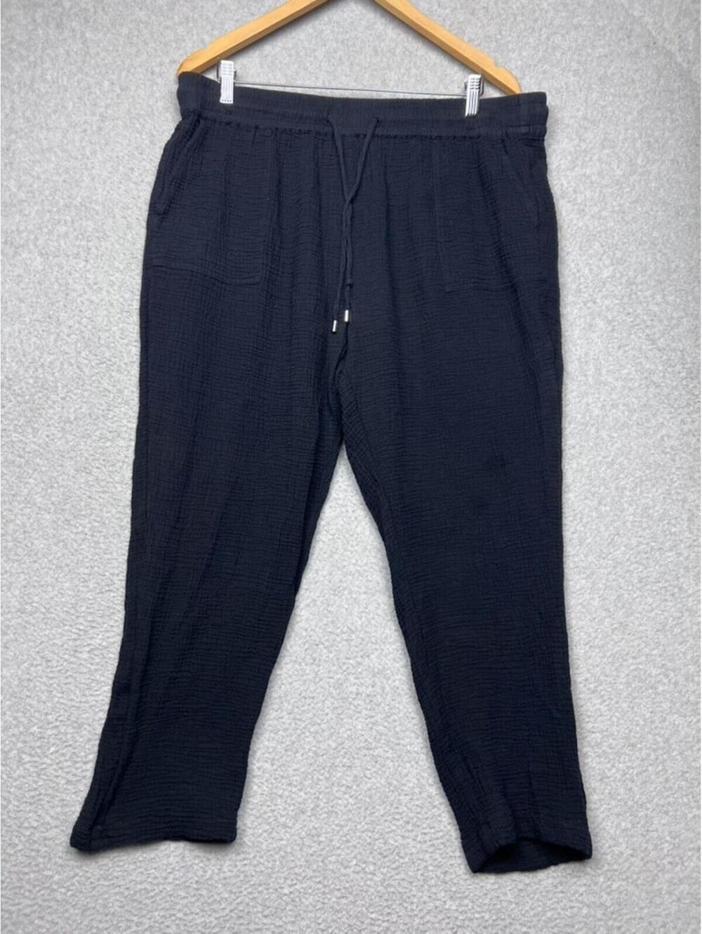 Calvin Klein Jeans Cotton Gauze Pants XL Black Drawstring Straight Leg Lounge